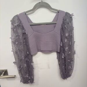 Free People Purple Lace Sleeve Crop Top